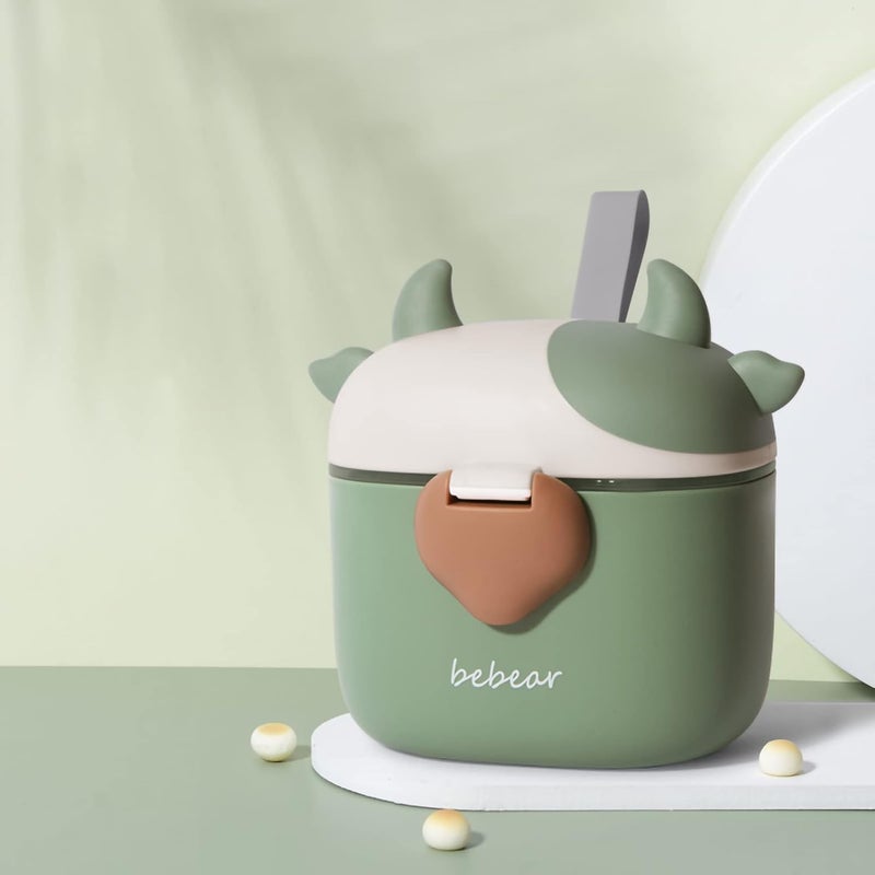 Bebamour Baby Formula Dispenser, BPA Free Portable Milk Powder and Candy Fruit Snack Storage Container with Scoop and Leveller for Travel, 450 ML, Green Cow - Image 3